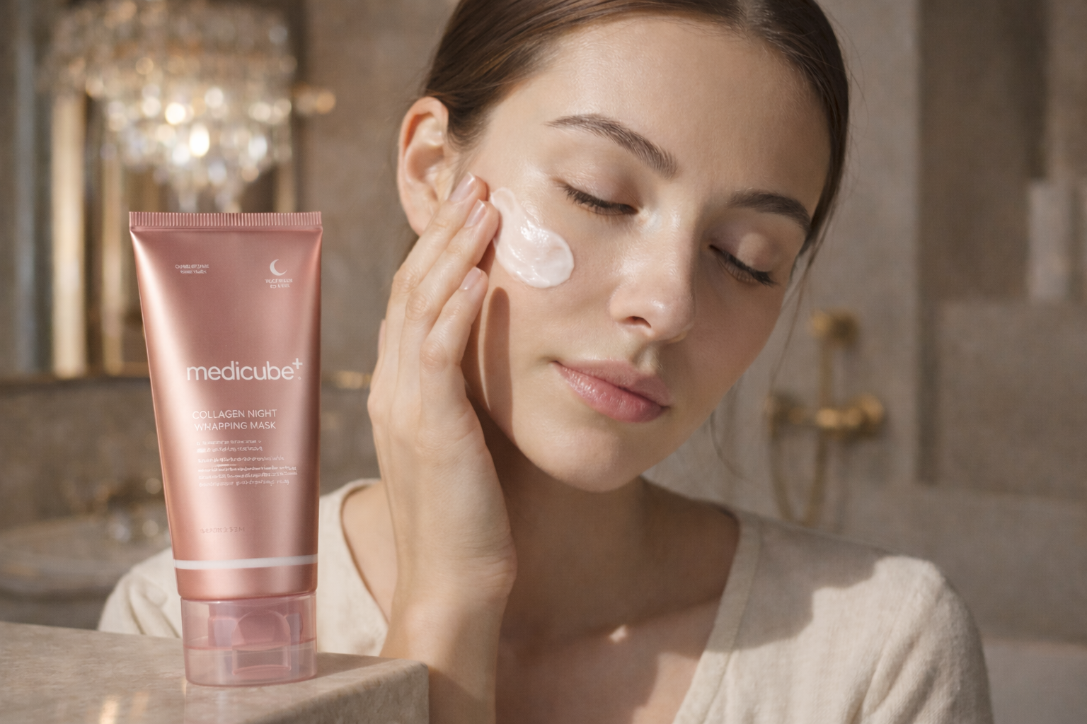 Mujer utilizando cuidado facial natural